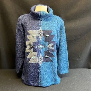 Lilly of California Vintage Turtleneck Sweater with Aztec Design Size Medium